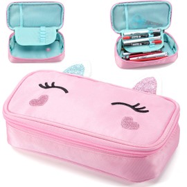 AO ALI VICTORY Cute Pencil Case for Girls Women Kids Unicorn Soft Pen Box Pouch Holder Big Capacity Stationery Bag Marker Cases School Supplies College Office Organizer Large Storage (Pink)