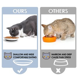 Cat Food Bowl,Healthier Cat Ceramic Bowls for Feeding Indoor Cats with Anti Whisker Fatigue Design,Nonslip Silicone Bottom, Wide Kitten Plates for Food and Water Pack of 3 (Fihsbone)