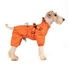 Mile High Life Waterproof Dog Raincoat, Full Coverage Small Dog Rain Coat with Harness, Adjustable 4 Legs Puppy Rain Jacket with Reflective Strip and Elastic Cuffs (Orange, XS Back Length 11.4")