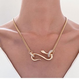 Aneneiceera Goth Gold Snake Pendant Choker Necklaces Punk Statement Animal Coiled Serpent Pave Crystal Circle Ring Snake Necklace Gold Snake Winding Shape Necklace Jewellery for Women and Girls