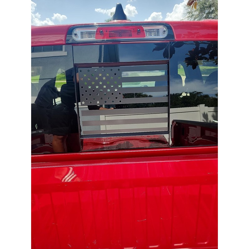 Rear Middle Window American Flag Decals, Matte Black USA Flag