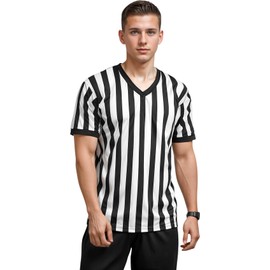 Exxact Sports Referee Shirt Men - Athletic Fit Basketball Referee Shirt for Sports & Costumes, Comes in V-Neck & Quarter-Zip Styles (AS, V-Neck) Black/White