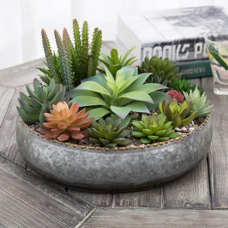 MyGift Macetero Redondo de Metal galvanizado en Color Plateado Mide