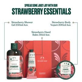 The Body Shop Strawberry Essentials Gift Set, Shower Gel 250ml, Body Yogurt 200ml, Hand Cream 30ml, Fruity Body Care Set, 48hr Hydration, Softening, Gentle Cleanse, Vegan Skincare Gift