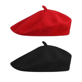 PUERFOCA Pack of 2 French Berets, Classic Plain French Women's Style Beret, Classic Beret, Plain Beret, Plain, Elegant, Soft and Stretchy, One Size (Black, Red)