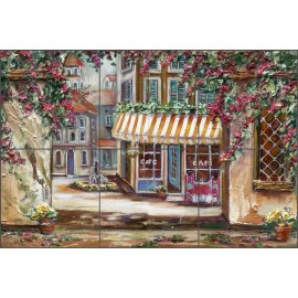 Artwork On Tile Cafe Tile Backsplash Ceramic Mural Cook Village Shop Art GCS020 - 12.75" x 8.5" - 4.25" tiles