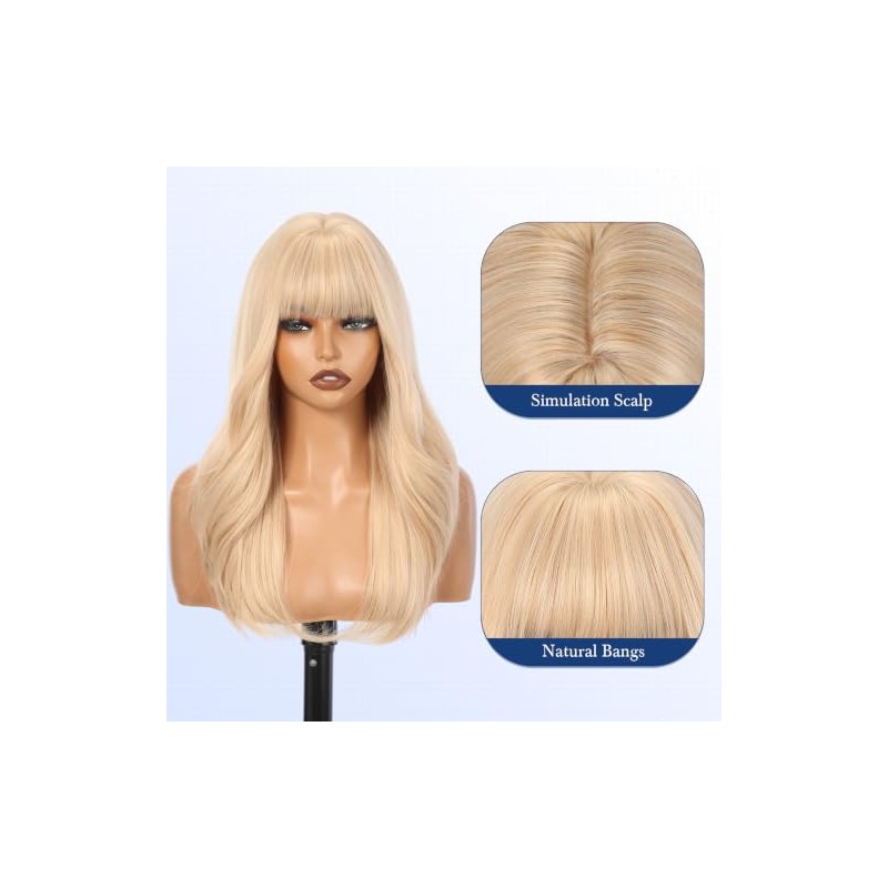 HAIRCUBE Pelucas para mujer, peluca rubia clara mixta con flequillo,