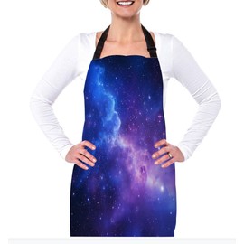 afidomu Galaxy Apron for Women Men, Starry Sky Blue Purple Waterproof Kitchen Chef Apron, Adjustable Cooking Baking BBQ Craft Apron, 31x27 Inch