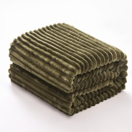 EXQ Home Fleece Throw Blanket for Couch or Bed - 3D Ribbed Jacquard Decorative Blankets - Cozy Soft Lightweight Fuzzy Flannel Blanket Suitable for All Seasons(50"×60",Dark Green)