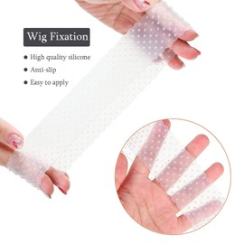 koskusder 2 Pcs White Silicone Wigs Grip Bands with 4 Pcs Beige Stocking Wig Caps for Human Hair Wig Stretchy Nylon Mesh Dome Caps for Wigs and Silicone Wig Bands Non Slip