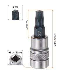 HARFINGTON Torx Bit Socket T27 Solid Star 1/4" Drive 1.46" Length S2 Steel Bit CR-V Socket for Ratchet Wrench, Slide Bar, Extension Rod