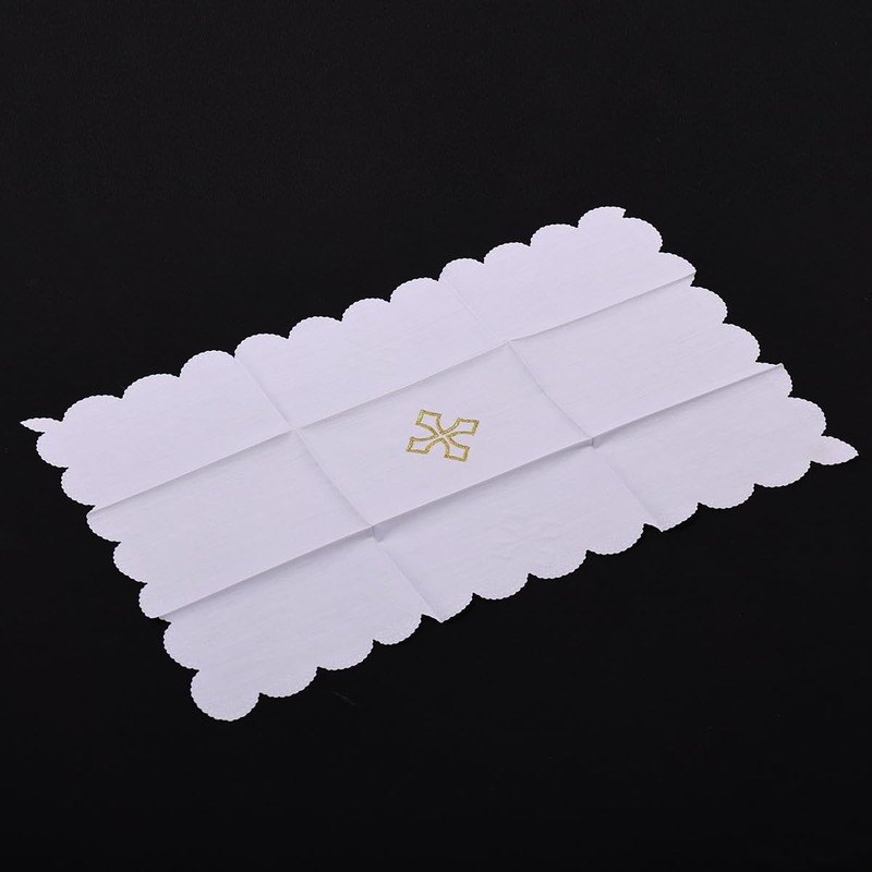 BLESSUME Church Mass Altar Cloth Purificator Cloth Cross Embroidery (White