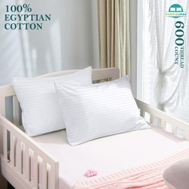 Toddler Travel Pillowcases Set of 2-500 Thread Count Kids Pillow Cases 12x16 Size White Solid, with 100% Egyptian Cotton - Zipper Closer