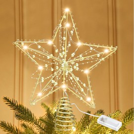 Christmas Tree Topper, 11.8 Inch Christmas Tree Topper, Christmas Tree Topper Star, Christmas Decoration with 20 LED Glitter Pearls, LED Star Christmas Tree Decoration, USB-Operated Remote Control