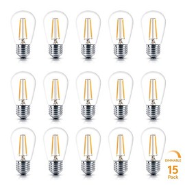 Brightech Ambience PRO Replacement Plastic LED Light Bulbs, 2 Watt Vintage LED Edison Bulbs, 2500K Warm White Dimmable Outdoor String Lights Bulbs, E26 Base - 15 Pack