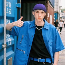 Croogo Men's Brimless Docker Hat Hip-Hop Beanie Caps Rolled Cuff Harbour Hats Summer Lightweight Skullcap,Purple-WBBH2401