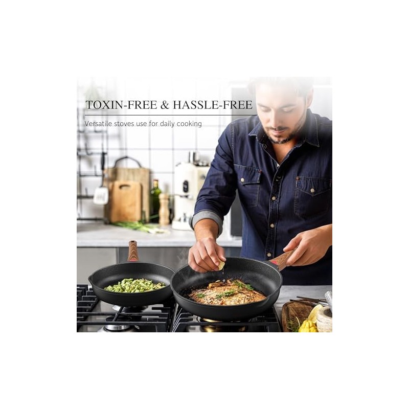 Vinchef Non Stick Frying Pan with Lid,9.5 Inch Anti Scratch