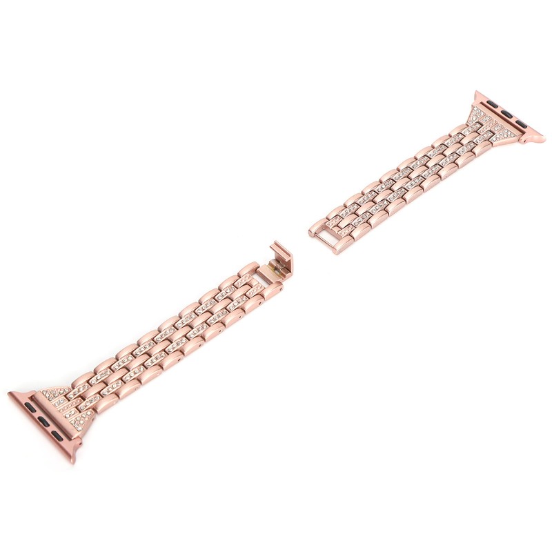 Watch Band Double Rows RhinestonesStudded Replacement Metal Strap for IOS