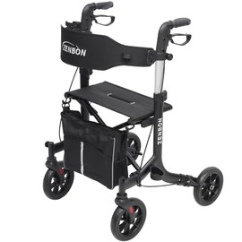 Rollator Walker for Seniors/Adults Foldable Rolling Walker with Seat 330 lbs Capacity 4 Big 8 inch Wheels Hand Grips Adjustable Height Lightweight Aluminum Walker Removable Back Support 7209(Black)