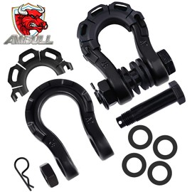 AMBULL Shackles Upgrade 3/4" D Ring Shackle (2 Pack) 70,000 lbs Break Strength with 7/8" Pin, Isolator and Washer Kits for Use with Tow Strap, Winch, Off-Road Truck Vehicle Recovery, Black