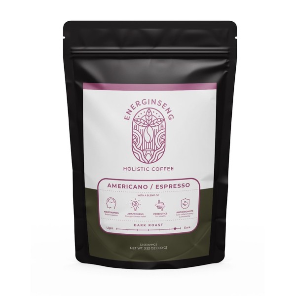 Energinseng Mushroom Coffee - Artisanal Instant Americano Espresso with Nootropics,