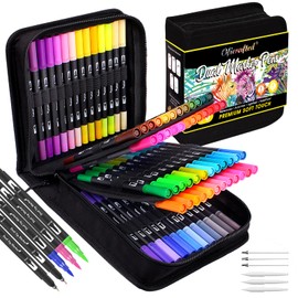Oficrafted 76 Colors Dual Tip Brush Pens with Brush Tip and Fine Tip for Artists Adult, Coloring Markers for Adult Coloring Books Professional Marker Set for Note Taking and Lettering