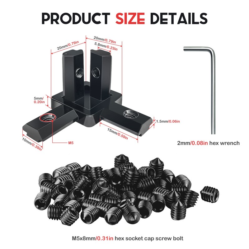 12pcs Black 3 Way End Corner Angle Connector with Screws