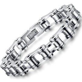 OSTAN Men's Stainless Steel Bracelets Bicycle Chain Biker Motorcycle Chain Link Chain Men's Bracelet Rock Band Bangle, Stainless Steel
