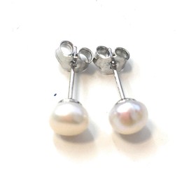 Caprilite 925 Sterling Silver Genuine Cultured Freshwater Pearl Stud Earrings Studs Gift - 6mm