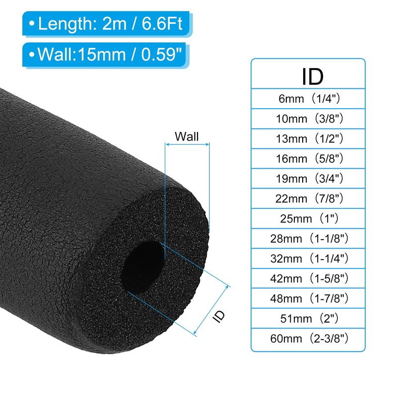 PATIKIL 1/2" (13mm) ID x 6.6Ft x 0.59" Pipe Insulation