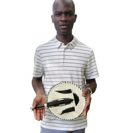 African Amaka Handmade Leather Fan - Traditional Nigerian Animal Skin Fan for Weddings and Special Occasions
