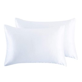 Silky Satin Standard Pillowcases Set of 2, Super Soft and Luxury, Hidden Zipper Design (White, Queen (20" x 30"))