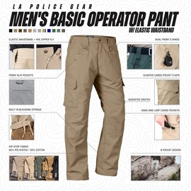 LAPG Men's Basic Operator Pants, Water-Resistant, Lightweight & Durable Tactical Ripstop Hiking EDC Pants for Men - Black - 40 x 34