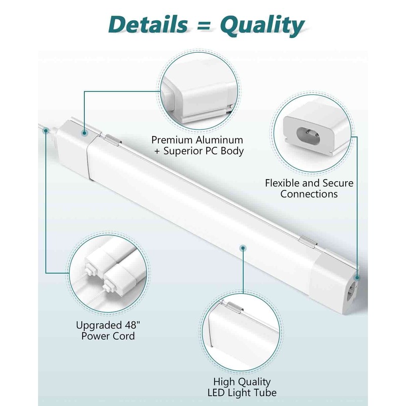 WNSNOU LED Shop Light With Plug, 4FT Waterproof Linkable Tube,