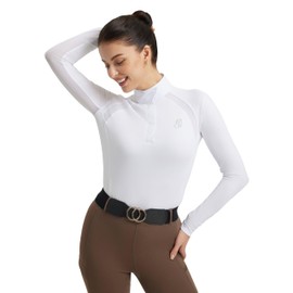 FitsT4 Sports Womens Equestrian Show Shirts UPF50 Long Sleeve Performance Horse Riding Tops with Cooling Mesh Panels White L