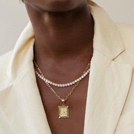 KissYan Tennis Necklaces for Women Men, 14K Gold/Silver Plated Simulated Diamond Chain Round Cubic Zirconia Choker Dainty Jewelry Gift, S-4mm, Cubic Zirconia, Cubic Zirconia