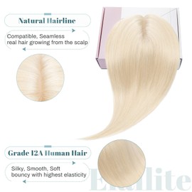 Elailite Hairpiece Real Hair Topper Clip-In Toupee Women Hair Topper Extensions Silk Base Clip-In Extensions Remy Silk Base Straight #60 Platinum Blonde 30 cm