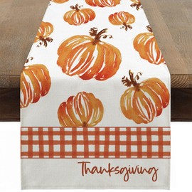Ohok Autumn Table Runner 33 x 183 cm, Linen Autumn Decoration Series Table Runner Kitchen Dining Table Decoration for Indoor and Outdoor Holiday Party Farmhouse Living Room Decor (Pumpkin B)