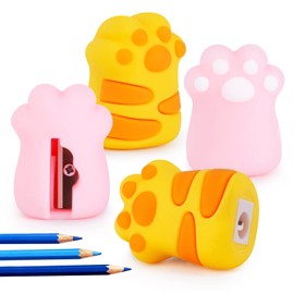 4 Pcs Cat Paw Pencil Sharpener, Cute Manual Pencil Sharpener for Kids, Small Handheld Pencil Sharpeners for School, Kawaii School Office Supplies Gift for Girls, Mini Stationery (Pink Yellow)