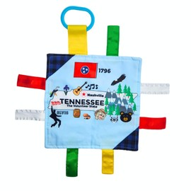 Baby Jack & Co 8x8” Learning Lovey Tennessee State Tag Stroller Toy for Babies - Crinkle Toys for Developing Five Senses - Learn About Capitals - Travel with Baby Jack - BPA Free Clip