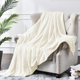 BEDELITE Fleece Throw Blanket for Couch – 3D Ribbed Jacquard Soft and Warm Decorative Fuzzy Blanket – Cozy, Fluffy, Plush Lightweight Cream Throw Blankets for Bed, Sofa, 50x70 inches