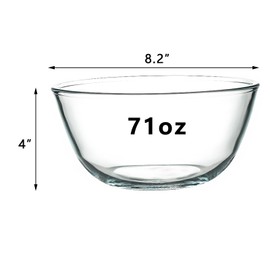 TRBIDRBO 2 Pack 8.2 in Deep Mixing Bowls Glass Salad Bowl Round Glass Serving Bowls for Cooking Baking Prepping Dishwasher & Microwave & Oven Safe, 71oz