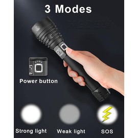 Rechargeable Flashlight High Lumens, Super Bright Handheld LED Flashlights, High Power USB C Flash Light, Zoomable 3 Modes Waterproof Powerful Versatile Tactical Flashlight for Camping, Hiking