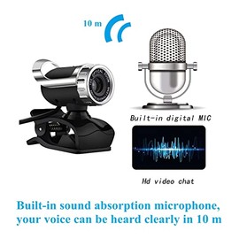 Cámara Web HD con Microfono, Webcam de Conferencia USB con Clip, Rotación de 360°, para PC Ordenador Portátil y Escritorio, para Videoconferencia, Est