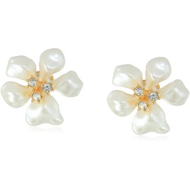 Kenneth Jay Lane Flower Clip-On Earrings (White Pearl)