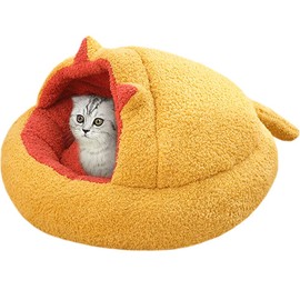La La Pet® Small Dog Bed Cat Bed with Hooded Blanket, Donut Cat Cave Round Cozy Calming Dog Burrow Cuddler Washable Anti-Slip Puppy Bed Plush Pet Bed for Indoor