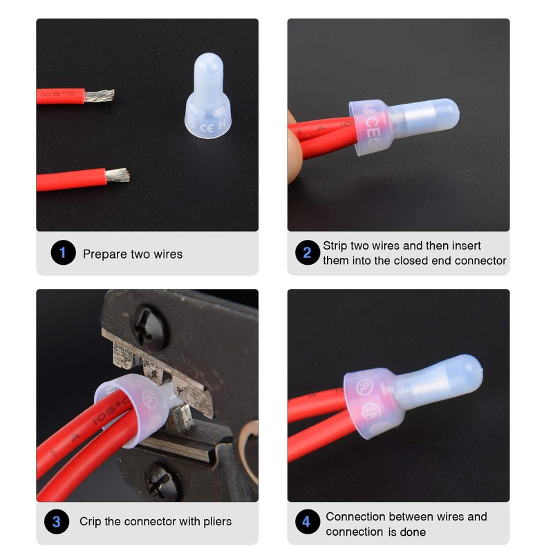 Nilight - 50036R Closed End Crimp Terminal 300 pcs 22-16/16-14/12-10