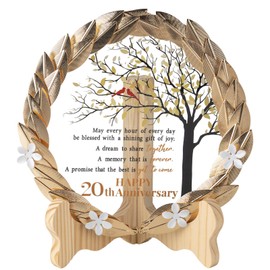 20th Anniversary Wedding Gifts Crystal Plate with Gold Leaf Wreath - 20th Anniversary Wedding Gifts for Parents Couple - 20th Wedding Anniversary Unique Gift Ideas - Cardinal Style