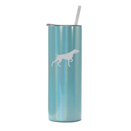 20 oz Skinny Tall Tumbler Stainless Steel Vacuum Insulated Travel Mug Cup With Straw German Shorthaired Pointer (Light Blue Iridescent Glitter)