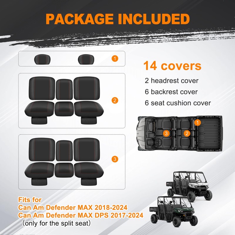 BORDAN UTV Seat Cover for Can Am Defender MAX 2018-2024/MAX
